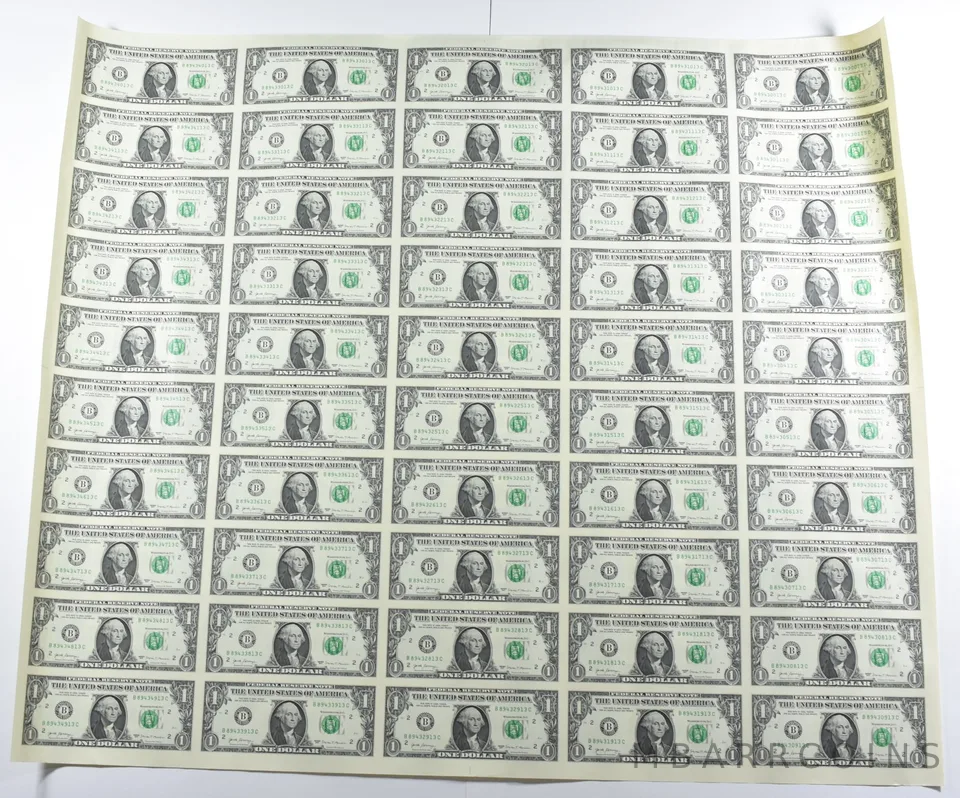 Lot (50) 2017 $1 New York NY FRN Uncut Sheet *8575