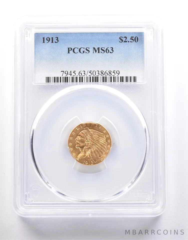 1913 $2.50 Indian Head Gold Quarter Eagle MS63 PCGS *6656