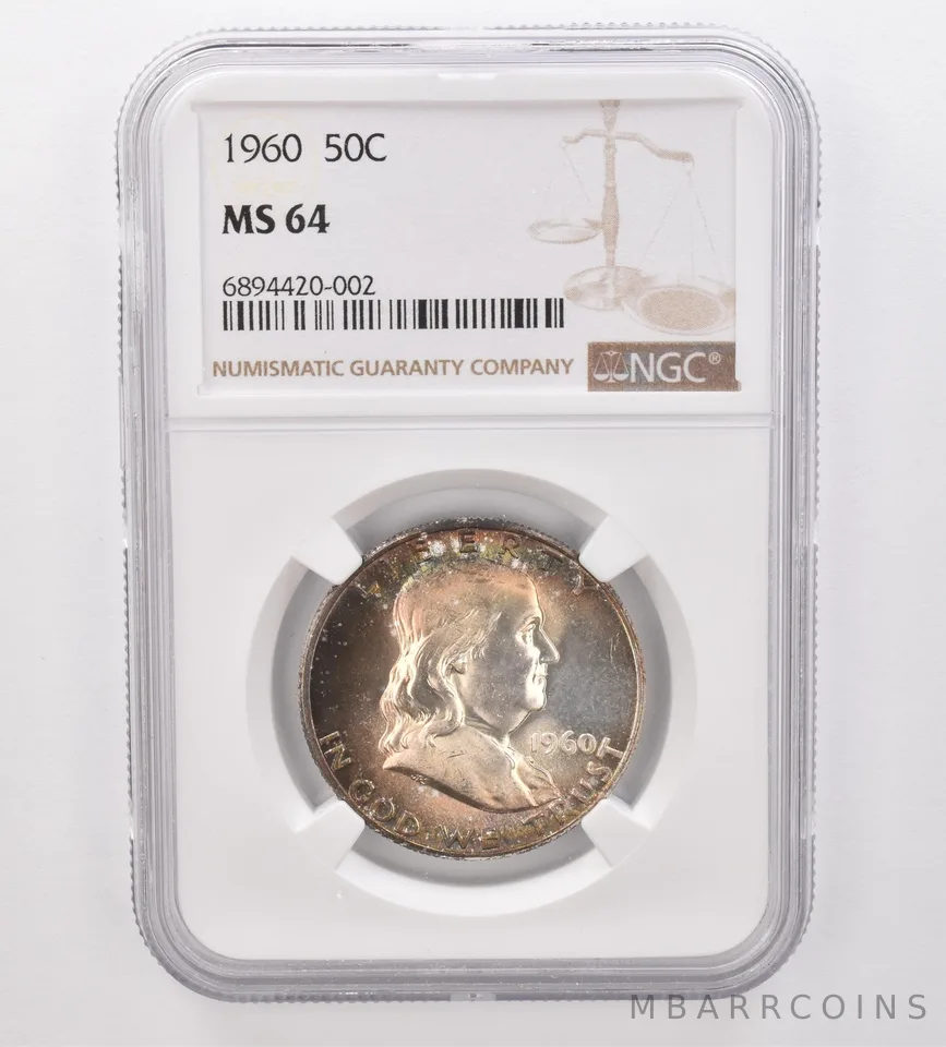 1960 Franklin Half Dollar MS64 NGC Beautiful Tone *9875
