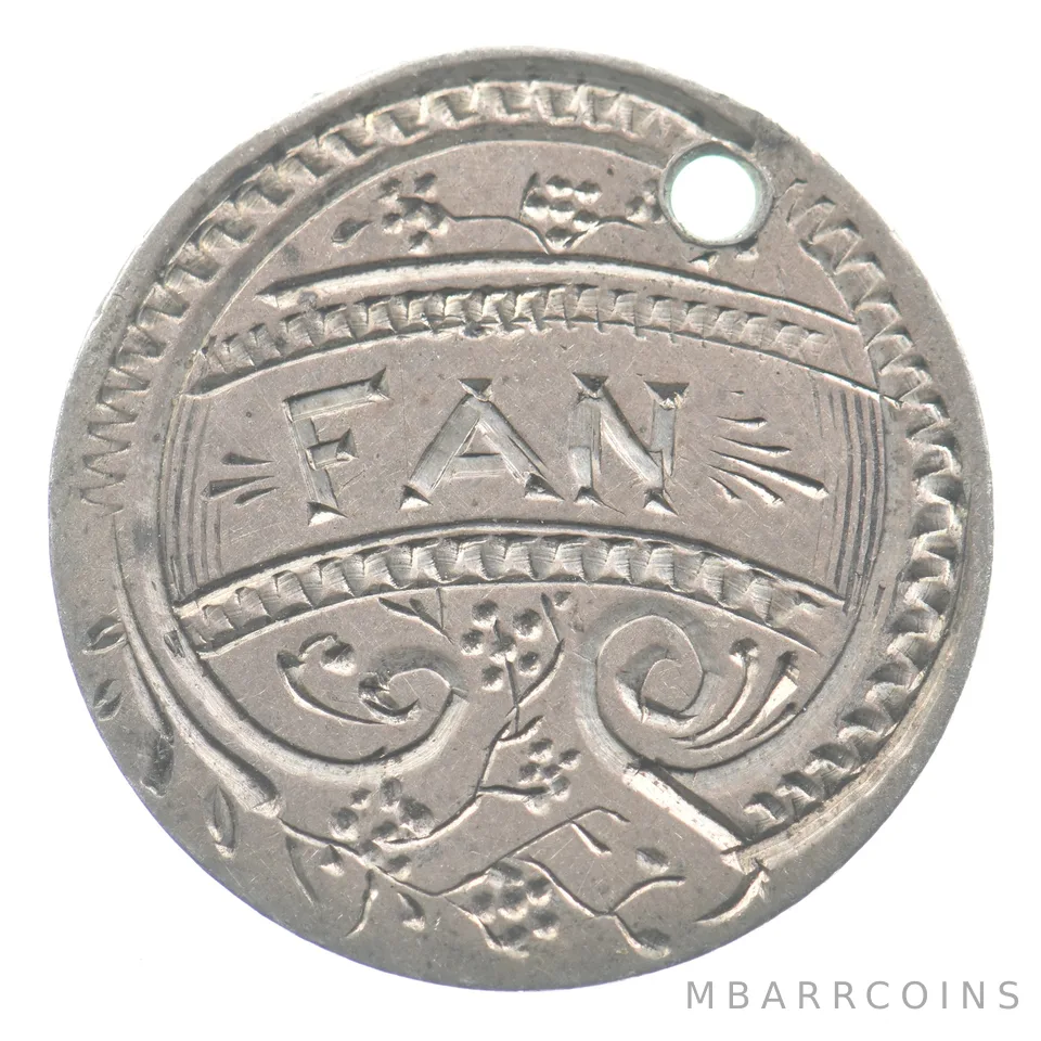 1880s Britain Threepence Love Token Fan Holed Victorian *4793