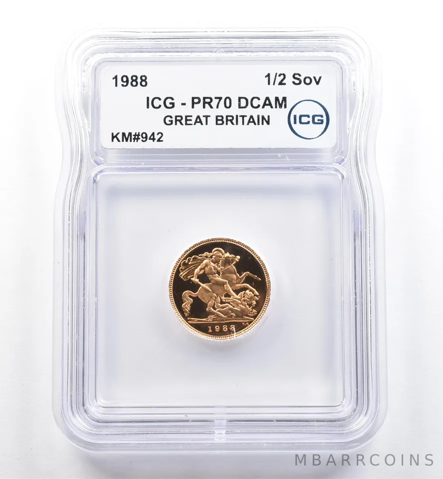 1988 Great Britain Gold Half Sovereign KM#942 PR70 DCAM ICG *6480
