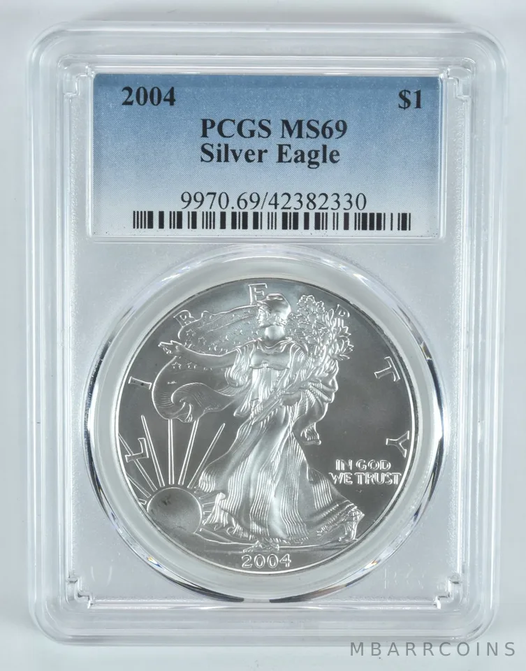 2004 American Silver Eagle 1 Oz MS69 PCGS Blue Label