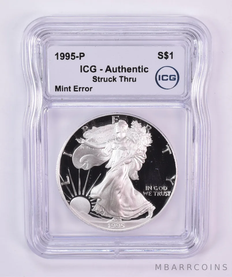 1995-P American Silver Eagle Mint Error Struck Thru Authentic ICG