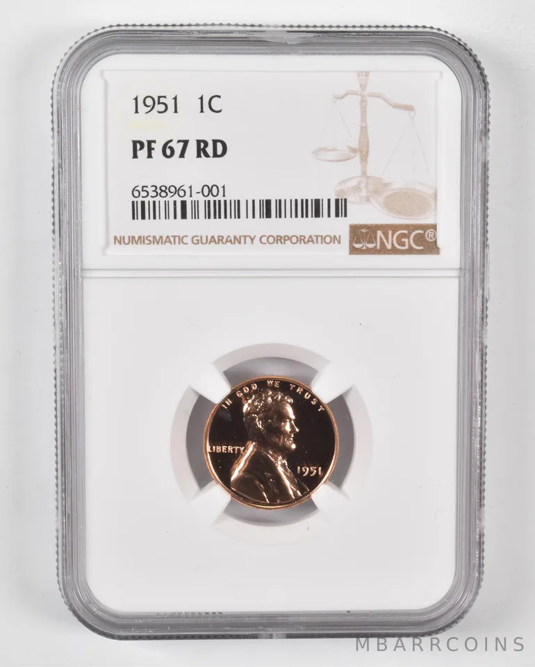 1951 Lincoln Wheat Cent PF67 RD NGC Brown Lbl