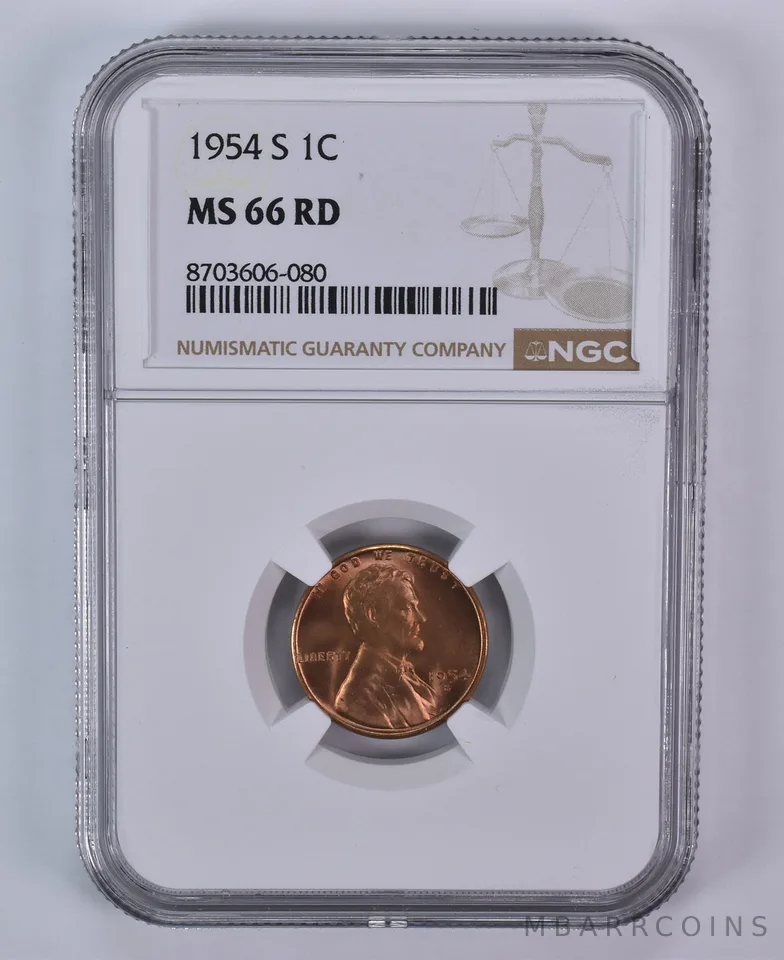1954-S Lincoln Wheat Cent MS66 RD NGC Brown Label