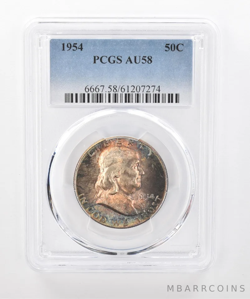 1954 Franklin Half Dollar AU58 PCGS Beautiful Tone *1450