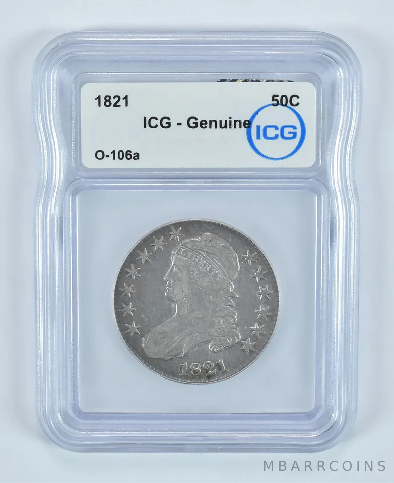 1821 Capped Bust Half Dollar O-106a Genuine ICG a9042