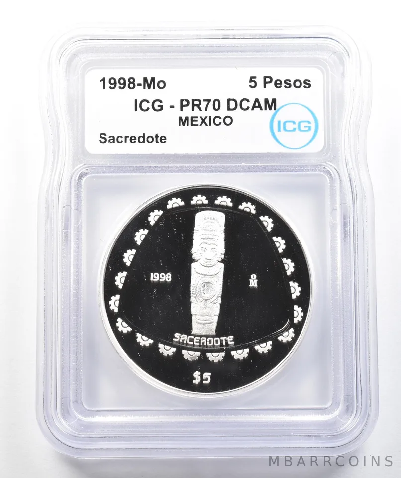 1998 Mo Mexico 5 Pesos Silver Sacerdote 1 Oz PR70 DCAM ICG *9875