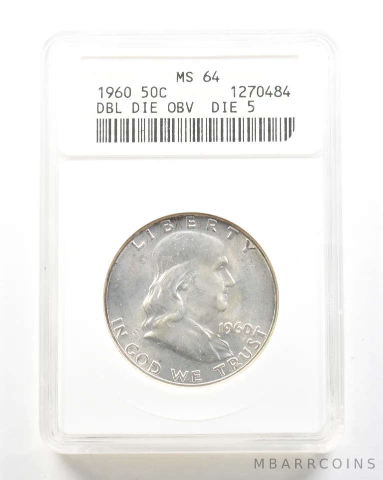 1960 Franklin Half Dollar DDO Die 5 MS64 ANACS a2028