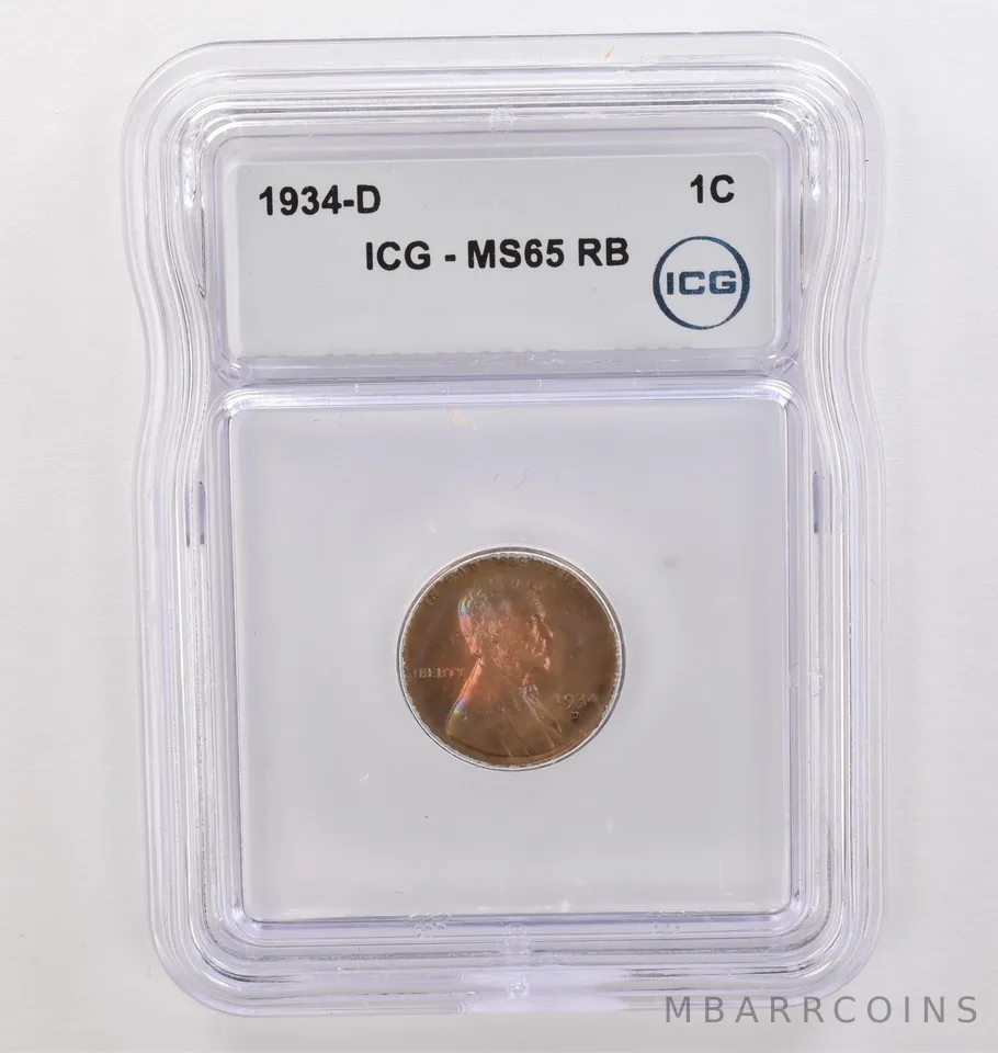 1934-D Lincoln Wheat Cent MS65 RB ICG Beautiful Tone *4186