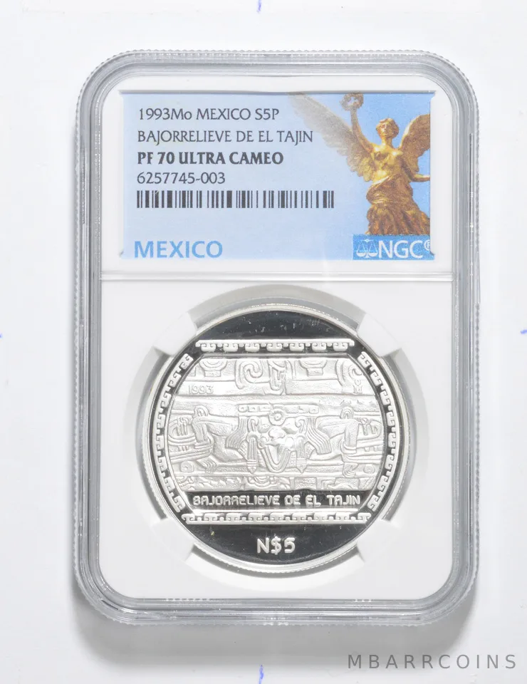 PF70UCAM 1993 Mo Mexico Silver 5 Pesos Bajorrelieve De El Tajin Graded NGC a3391