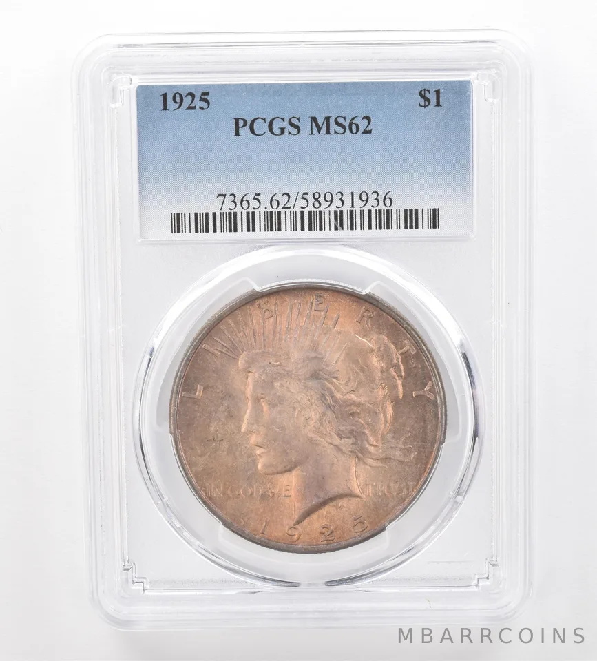 1925 Peace Silver Dollar MS62 PCGS Beautiful Tone *0212