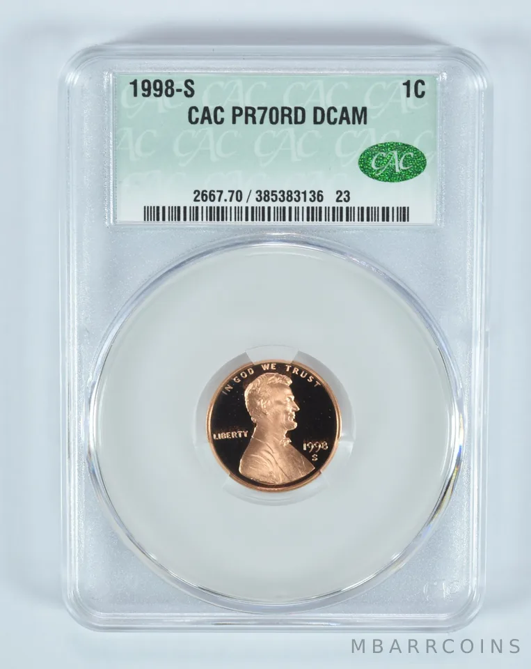 1998-S Lincoln Memorial Cent PR70 RD DCAM CAC CACg