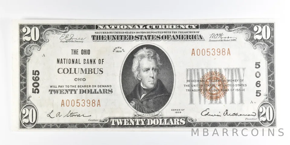 1929 $20 Columbus OH National Currency Note CH 5065 a0189