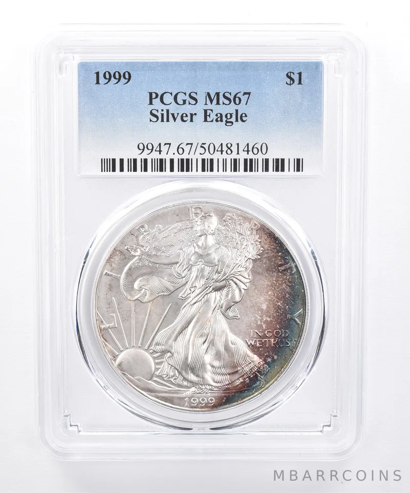 1999 American Silver Eagle MS67 PCGS Peripheral Tone *8498