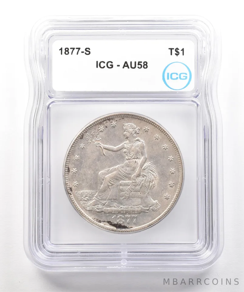 1877-S Seated Liberty Trade Dollar AU58 ICG a4269