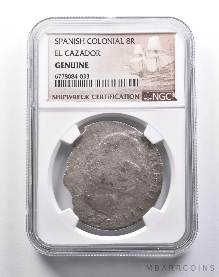 Genuine 1772 El Cazador Spanish Colonial 8 Reales NGC Shipwreck Cert *3708