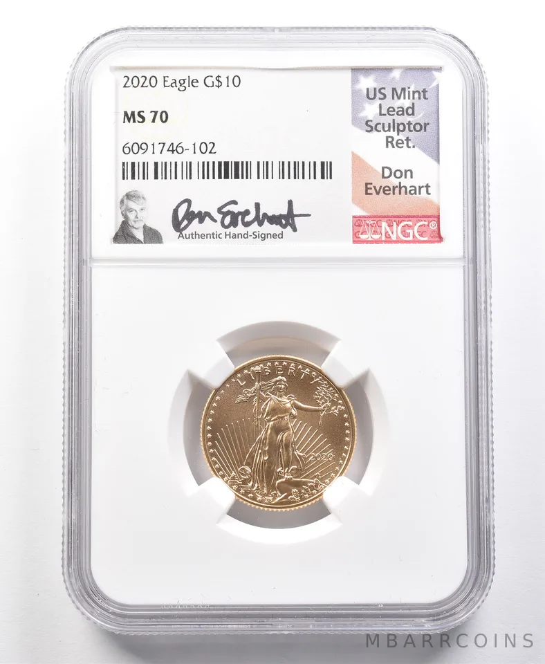 2020 $10 American Gold Eagle 1/4 Oz Gold Don Everhart Signed MS70 NGC a2031