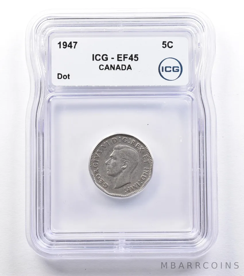 1947 Canada 5 Cents Dot EF45 ICG *1808