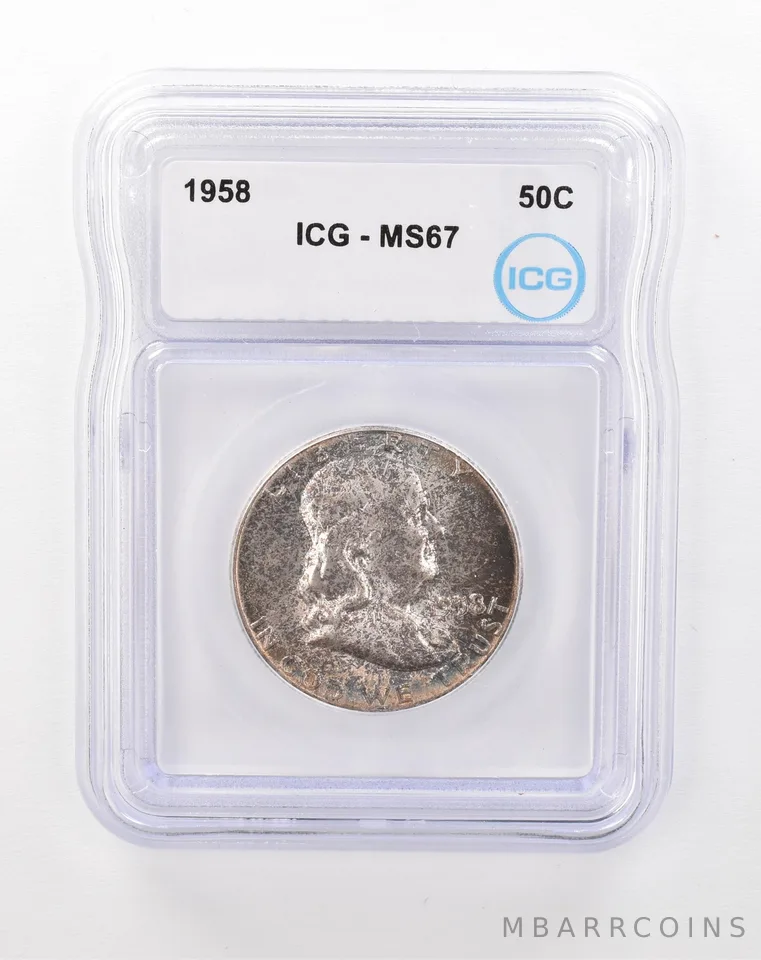 1958 Franklin Half Dollar MS67 ICG Beautiful Tone *1200