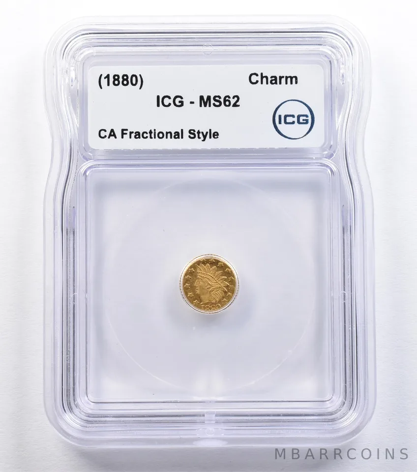 (1880) California Gold Fractional Charm Indian Head 1/2 Dollar MS62 ICG *2191