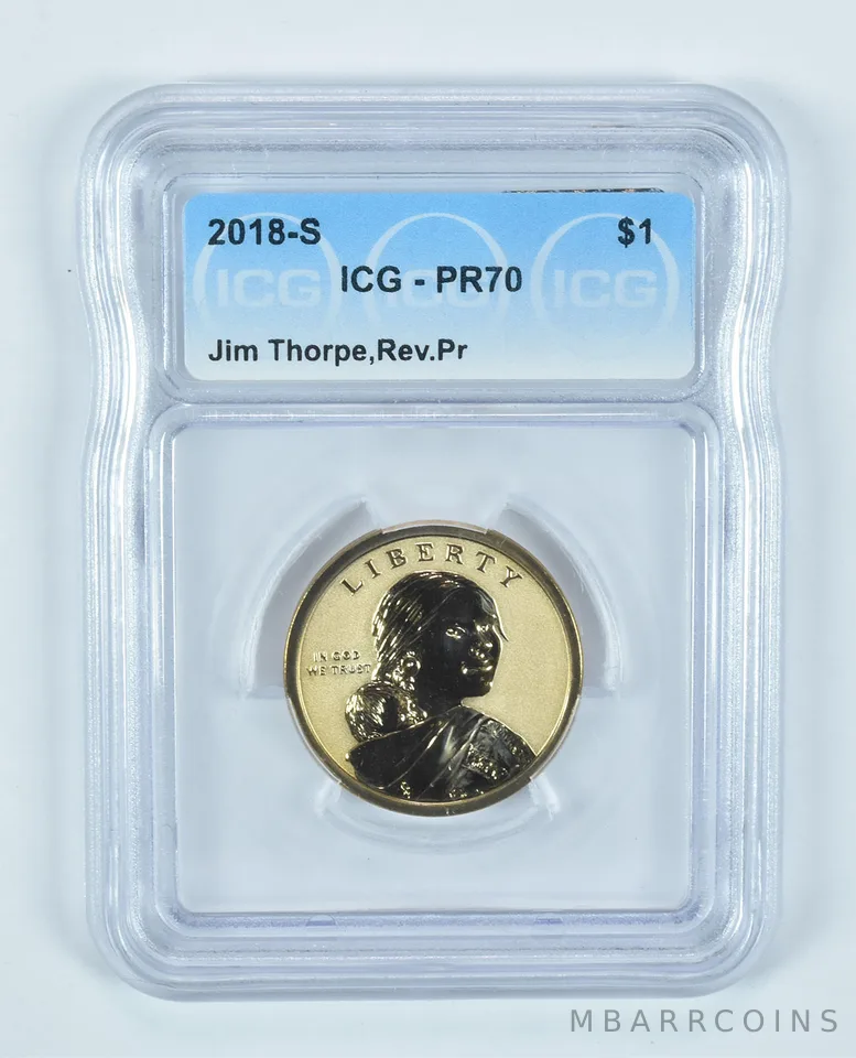 2018-S Sacagawea $1 Jim Thorpe Reverse Proof PR70 ICG