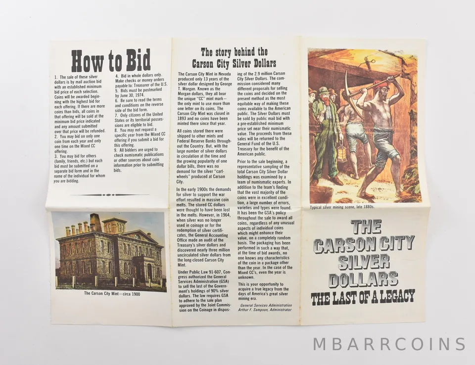 GSA The Carson City Silver Dollars Morgan CC Legacy Brochure *9799