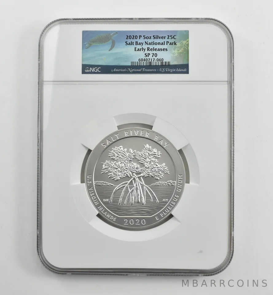 2020-P 5 Oz Silver Quarter America The Beautiful Salt Bay ER SP70 NGC *1547