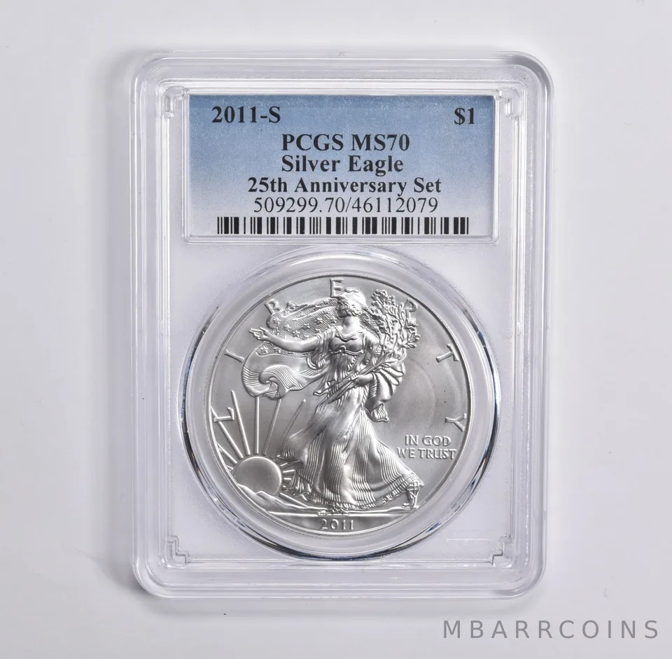2011-S SILVER EAGLE 25th ANNIVERSARY SET MS70 PCGS Blue Label