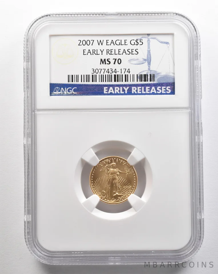 2007-W $5 American Gold Eagle Early Releases 1/10 Oz Gold MS70 NGC *4355