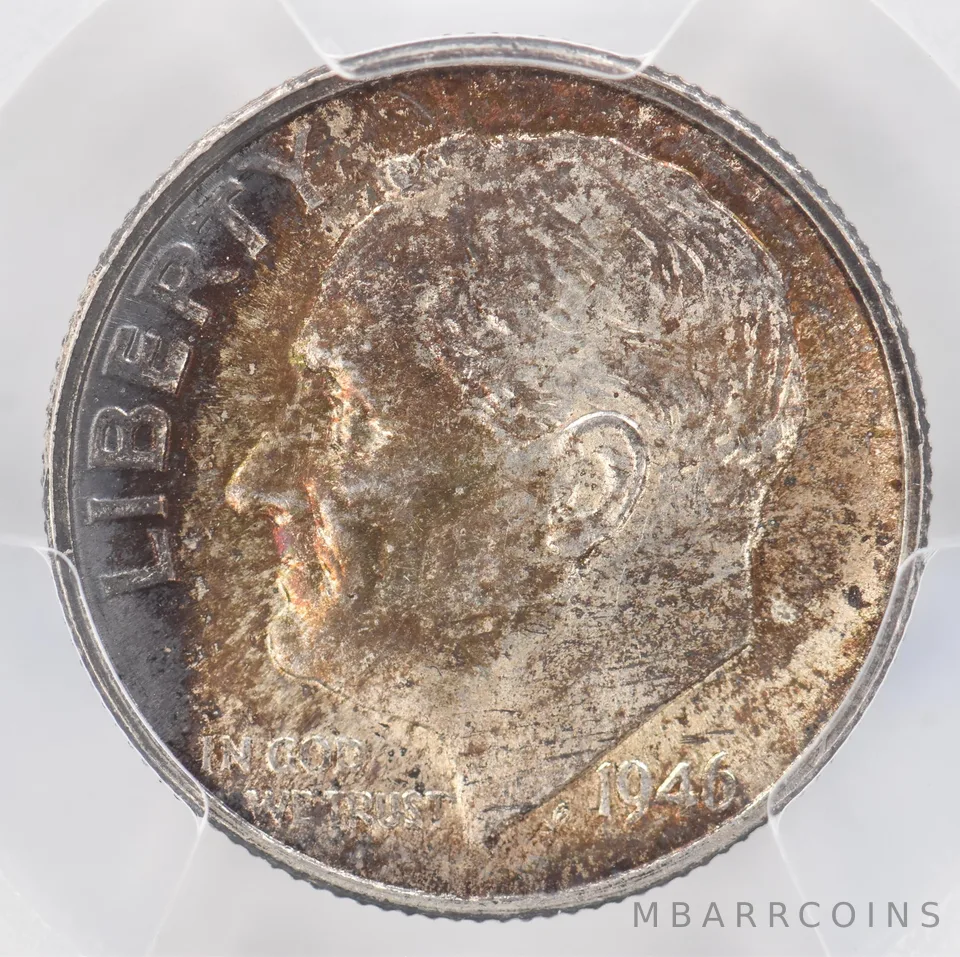 1946 Roosevelt Dime MS64 FB PCGS Beautiful Tone *0913