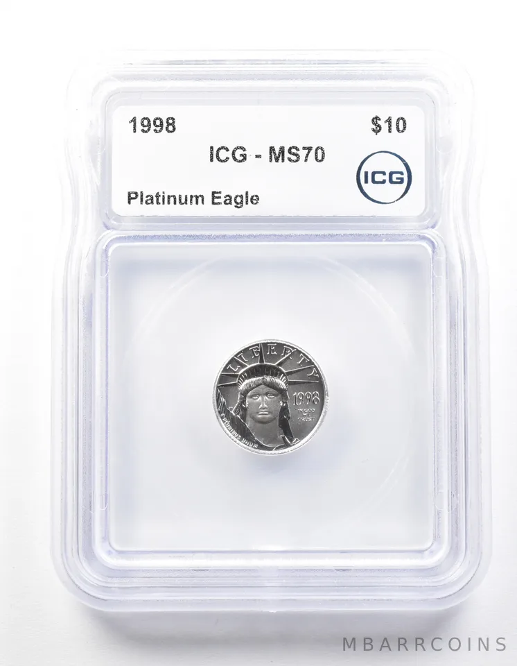 1998 $10 American Platinum Eagle 1/10 Oz Platinum MS70 ICG *2224