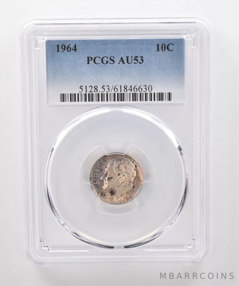 1964 Roosevelt Dime AU53 PCGS Beautiful Tone *1849