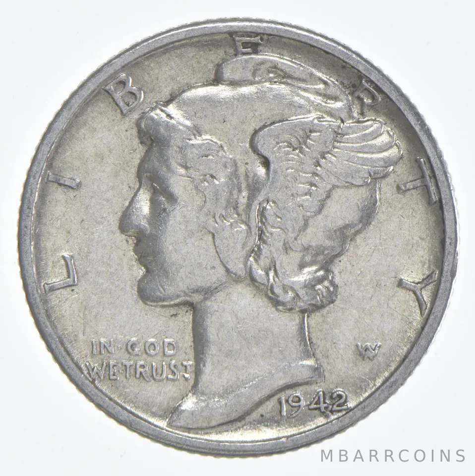 1942-D Mercury Dime 90% Silver AU Almost Unc