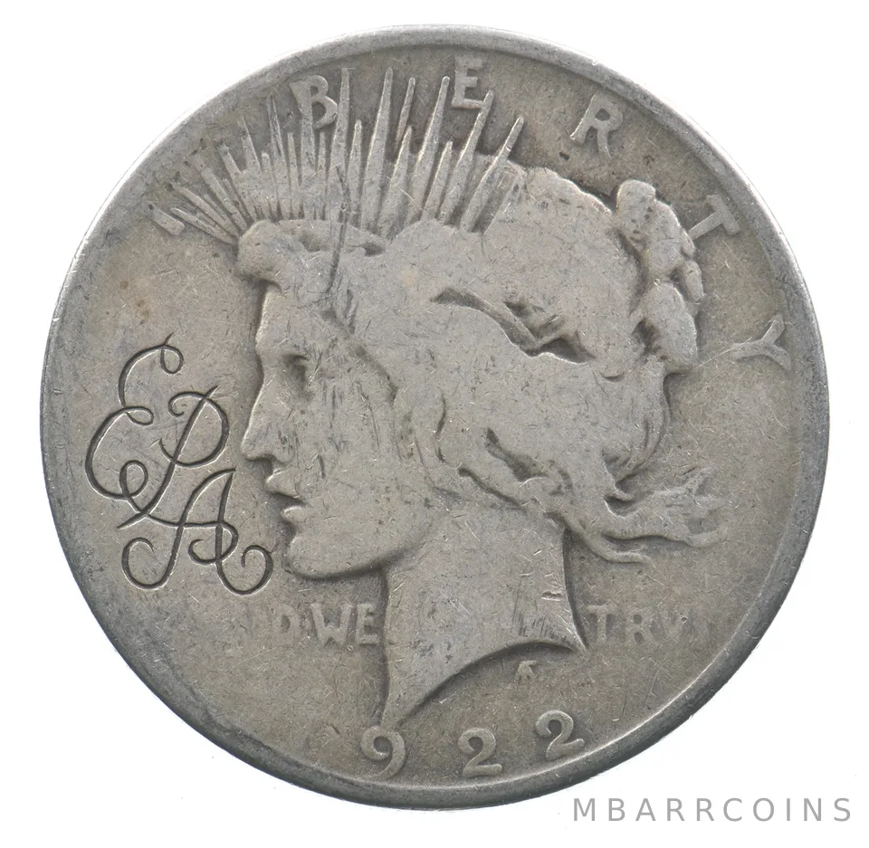 1922 Peace Silver Dollar EPA Etched Counter Stamped a7273