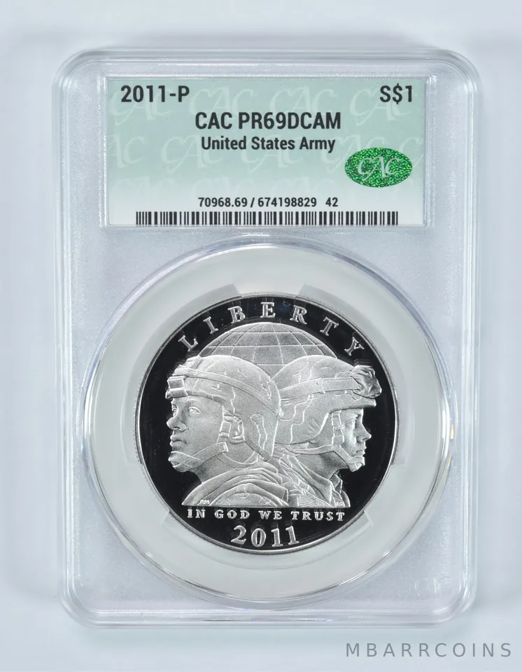 2011-P United States Army Commemorative Silver Dollar PR69 DCAM CAC CACg