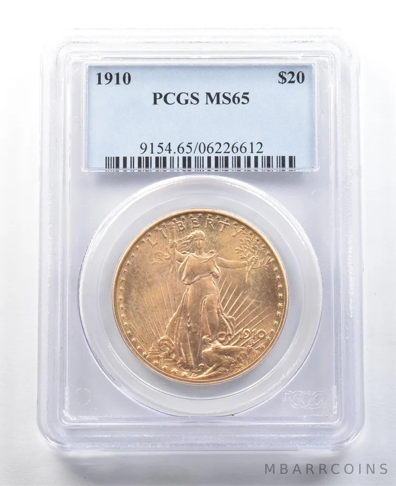 1910 $20 Saint Gaudens Gold Double Eagle MS65 PCGS *3485
