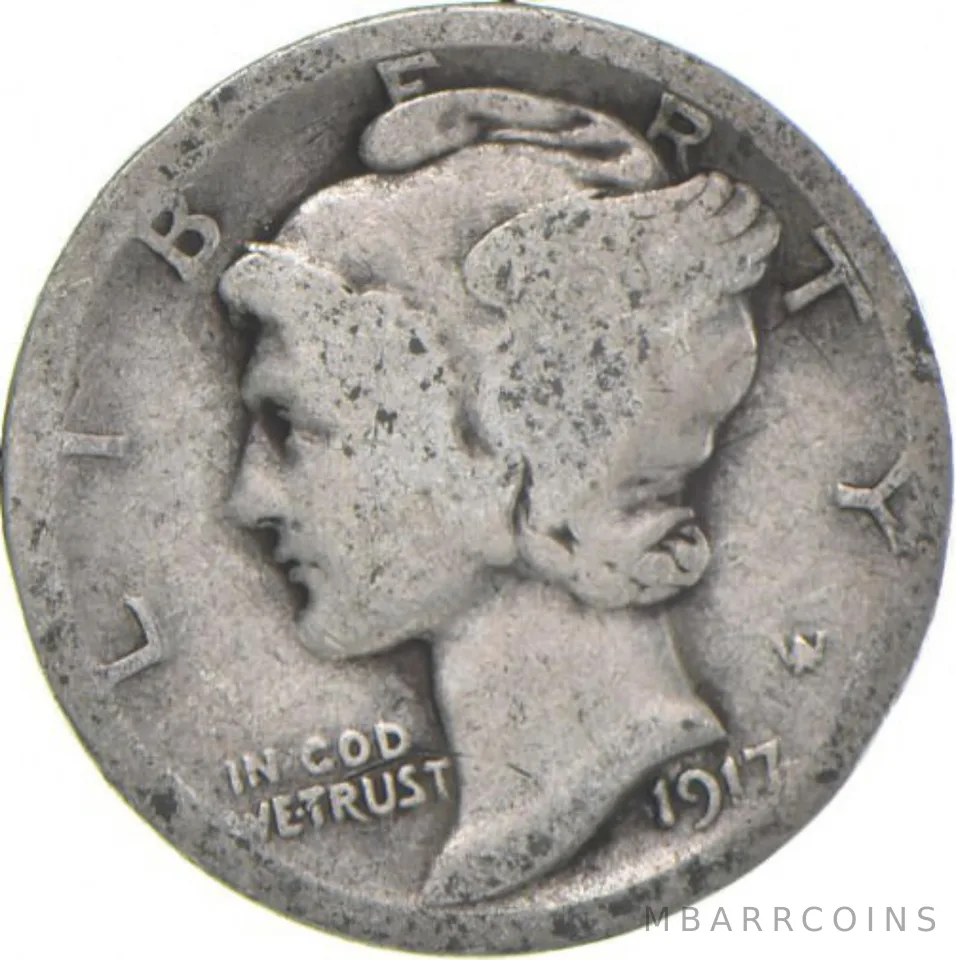 G+ 1917 Mercury 90% Silver Dime