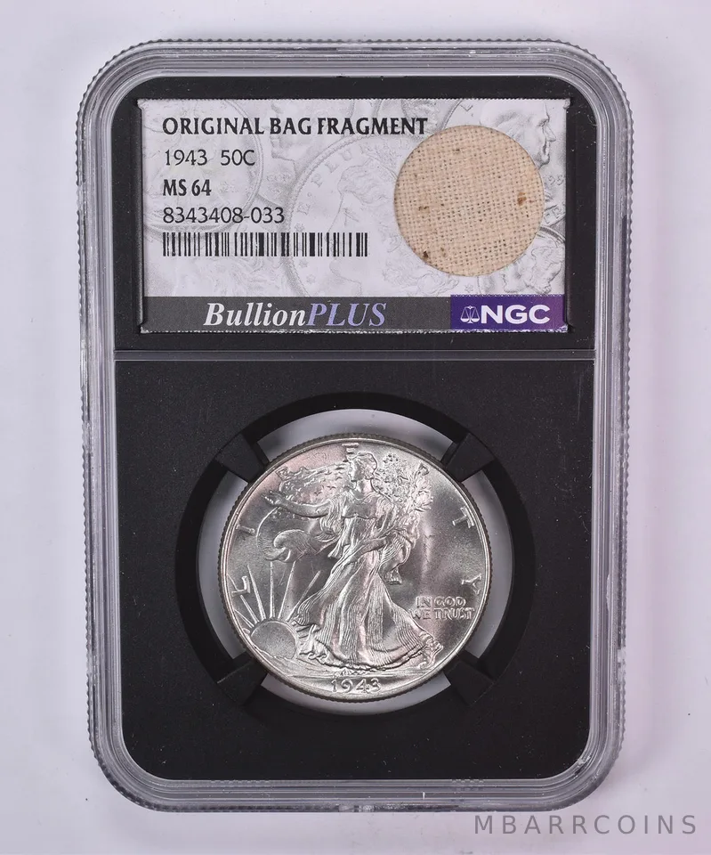 1943 Walking Liberty Half Dollar MS64 NGC Original Bag Fragment Label