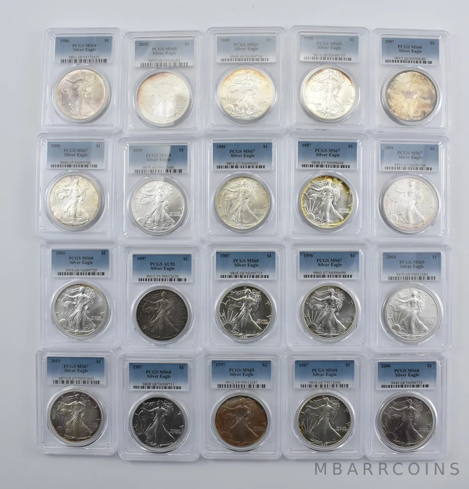 Lot (20) Nice Tone American Silver Eagle PCGS Holder *1990