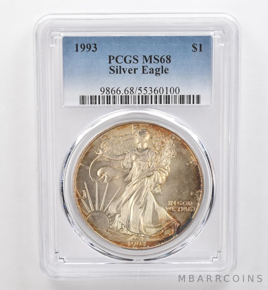 1993 American Silver Eagle MS68 PCGS Beautiful Tone *9540
