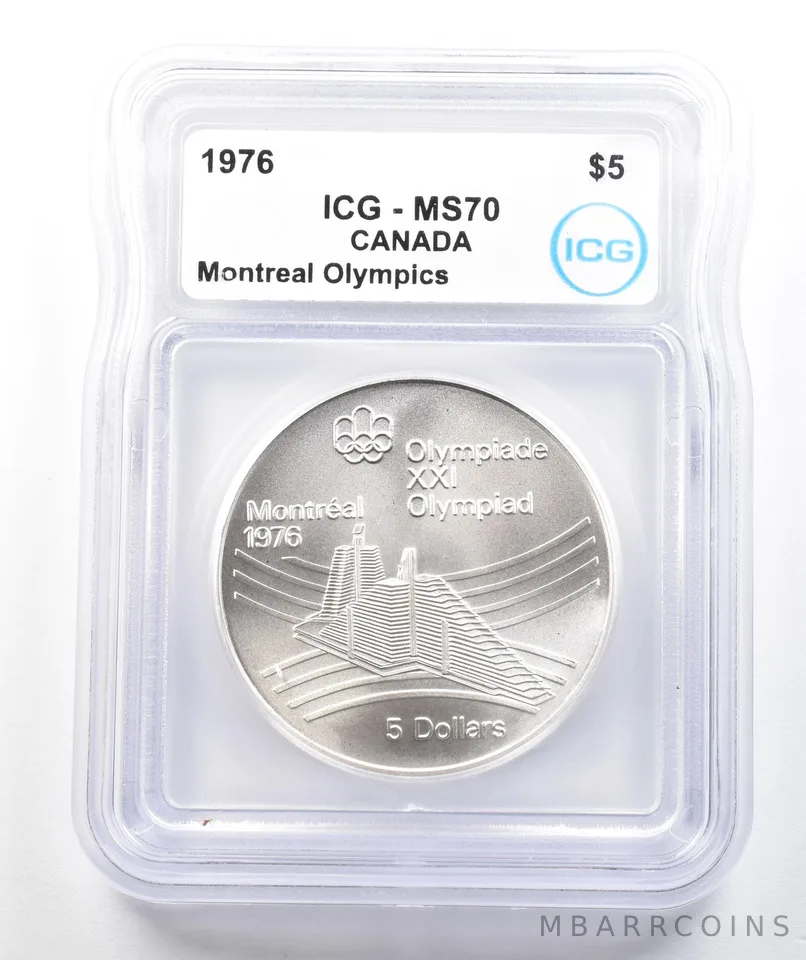 1976 Canada 5 Dollars Silver Montreal Olympics Olympic Village MS70 ICG *9833
