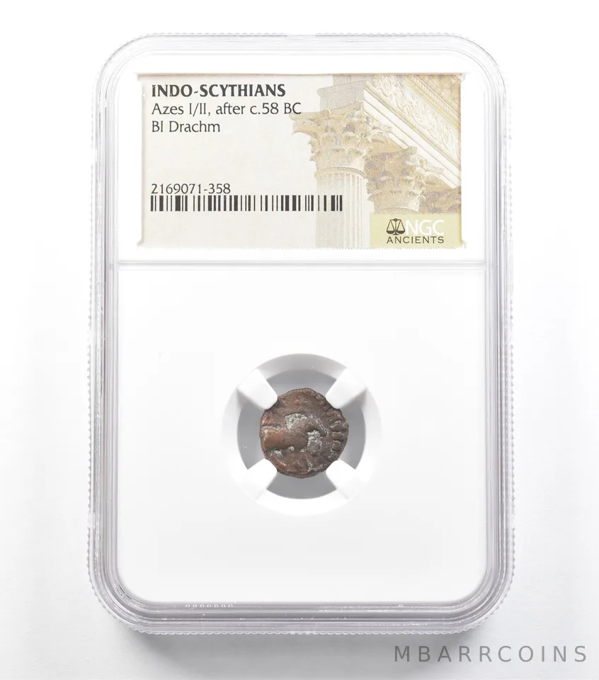C. 58 BC Indo-Scythians Azes I/II BI Drachm NGC *5923