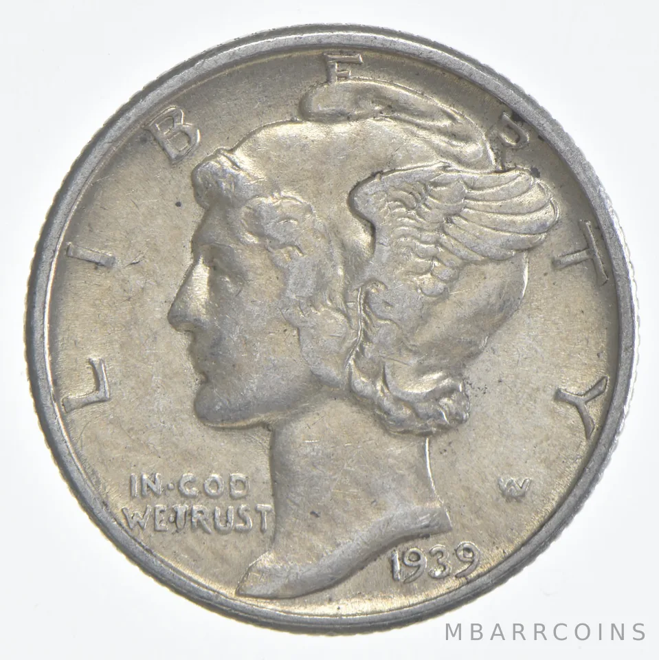 1939 (P) Mercury Dime 90% Silver AU Almost Unc