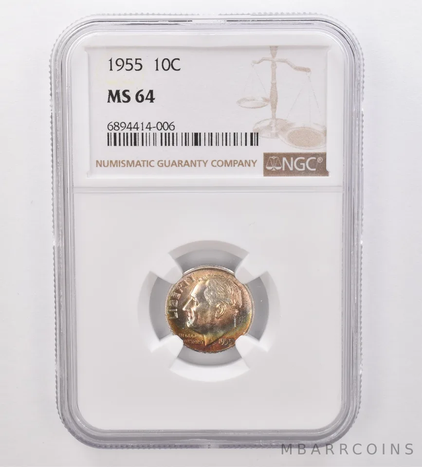 1955 Roosevelt Dime MS64 NGC Beautiful Tone *9896