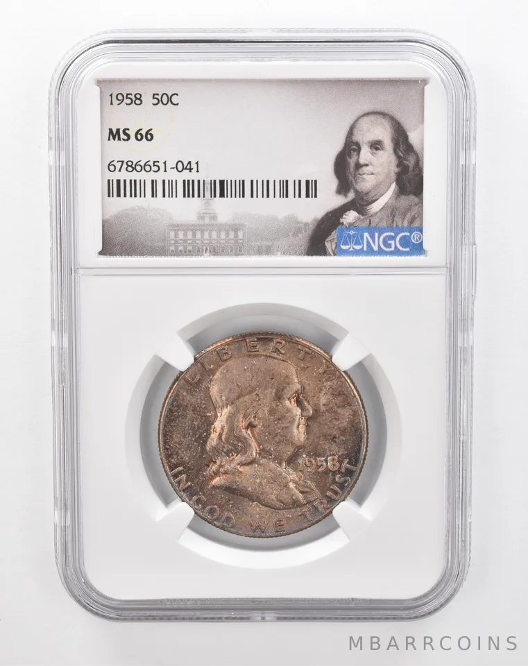 1958 Franklin Half Dollar MS66 NGC Beautiful Tone *2845