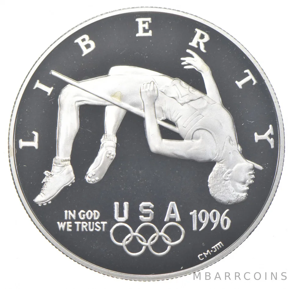 1996-P Proof Olympics High Jump Commemorative Silver Dollar $1