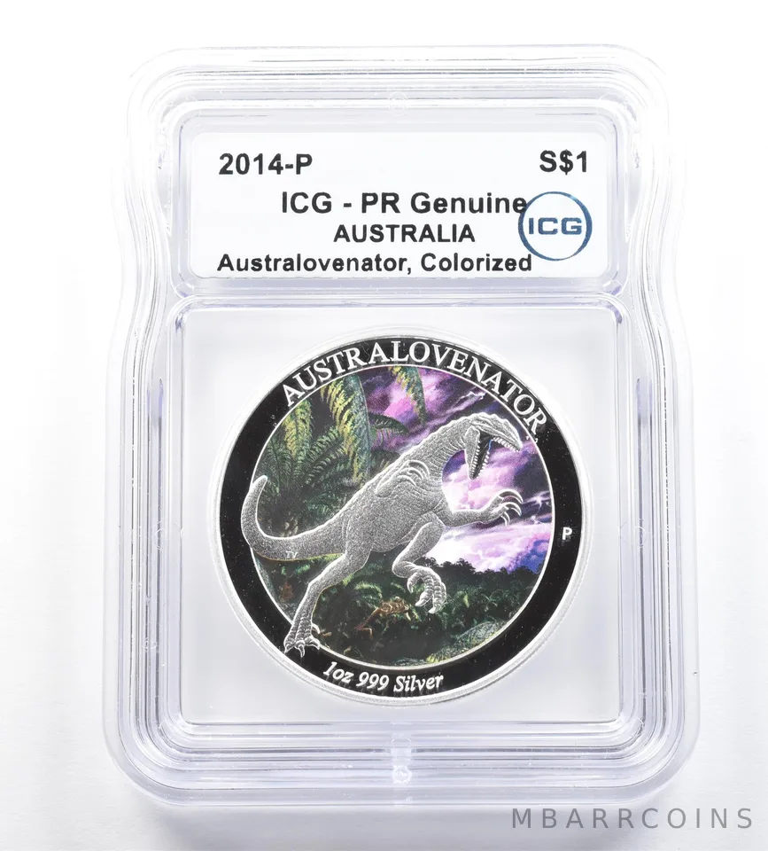 2014 P Australia $1 1 Oz Silver Australovenator Colorized PR Genuine ICG *5262