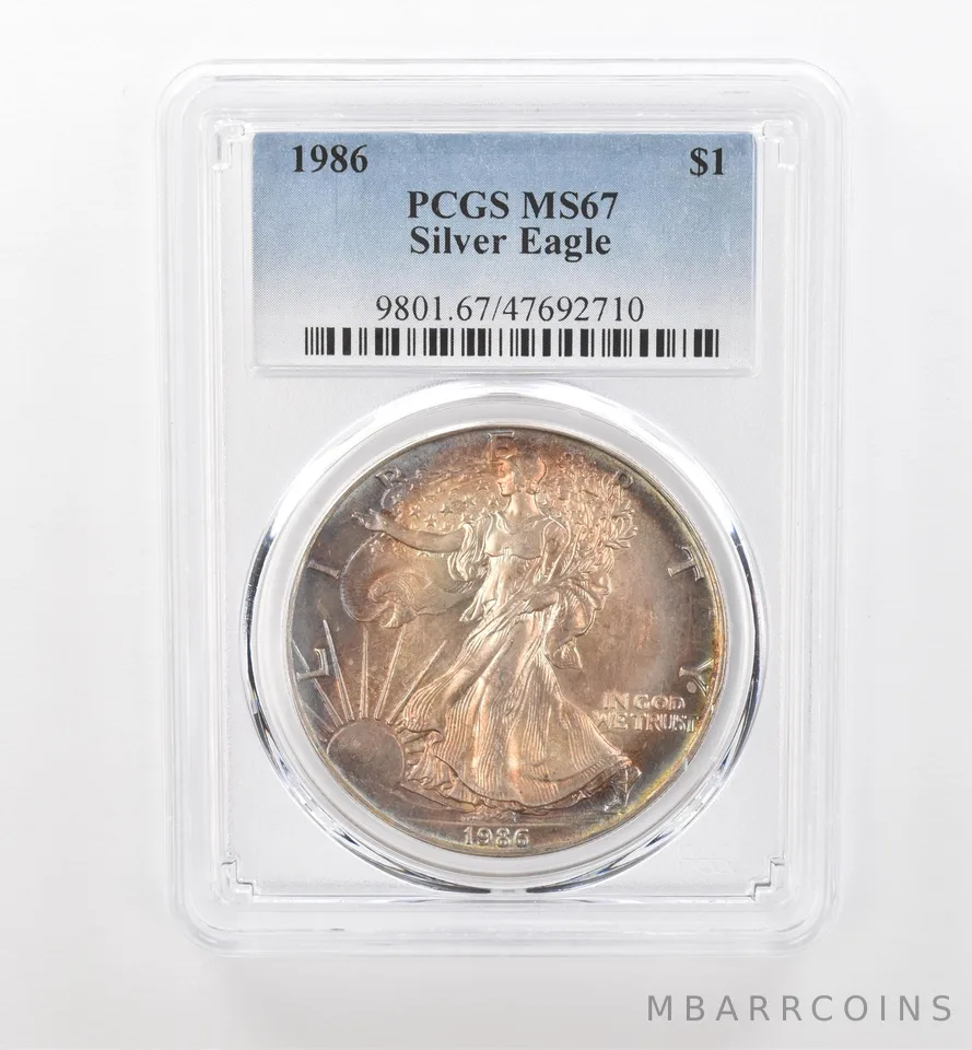 1986 American Silver Eagle MS67 PCGS Beautiful Tone *1739