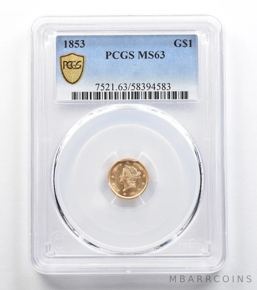 1853 $1 Liberty Head Gold Dollar MS63 PCGS *9608